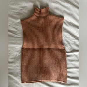 Zara Ribbed Mock Neck Sleeveless Sweater Top in Pink